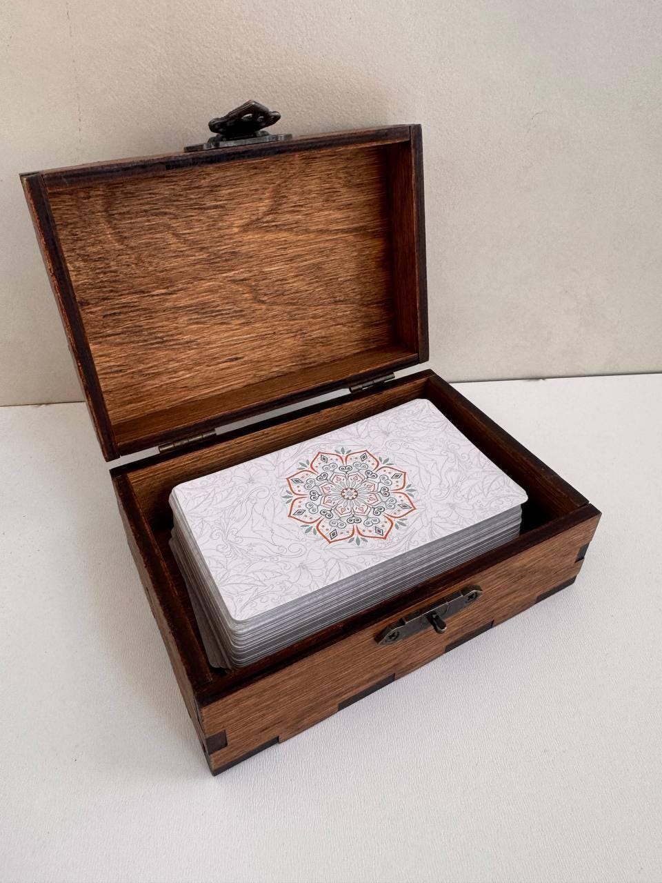 Moon Phase Tarot Box - Wooden Rosewood Deck Storage Chest for Witchcraft Supplies