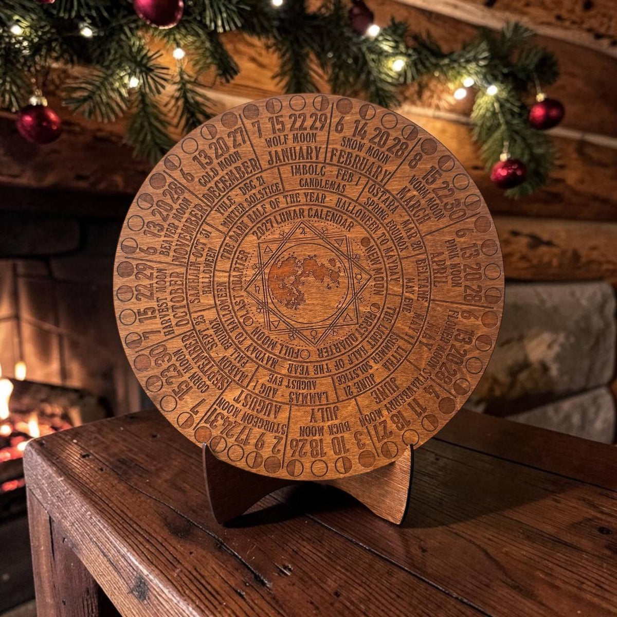 2027 Moon Phase Calendar | Wooden Lunar Planner with Stand