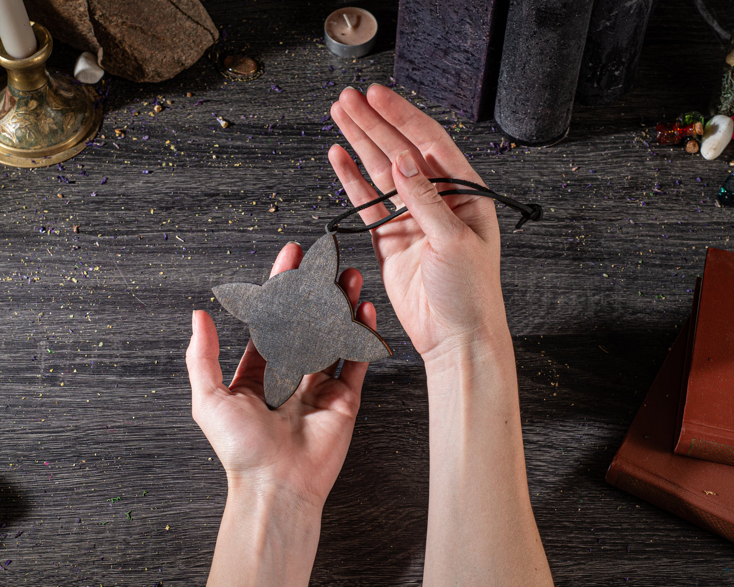 Wooden rune amulet back view