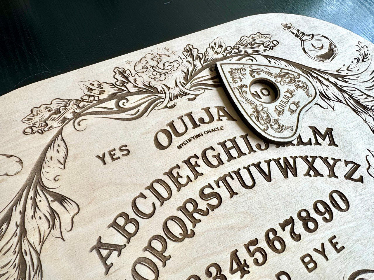 Wooden Ouija Board with Planchette Witch Altar Decor