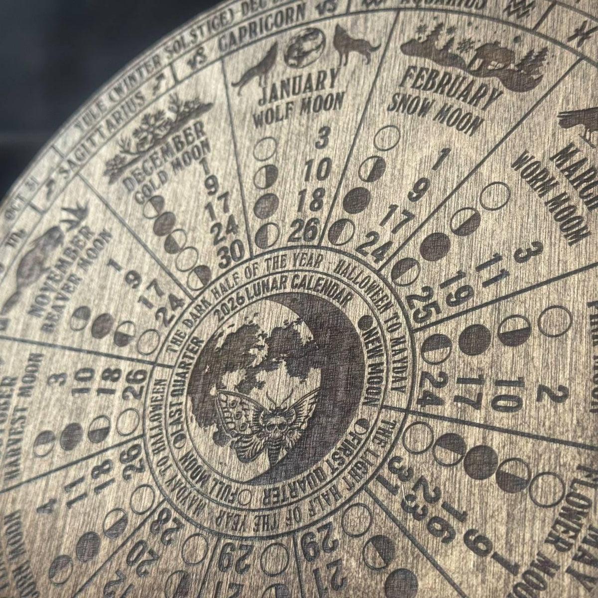 2026 Lunar Calendar Wooden Wall Art, Moon Phase Zodiac Decor for Astrology Lovers