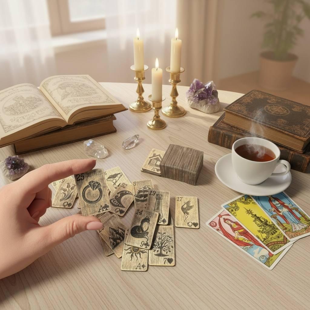 Lenormand Oracle Cards Wooden Divination Deck, Fortune Telling Cards, Gothic Oracle Set