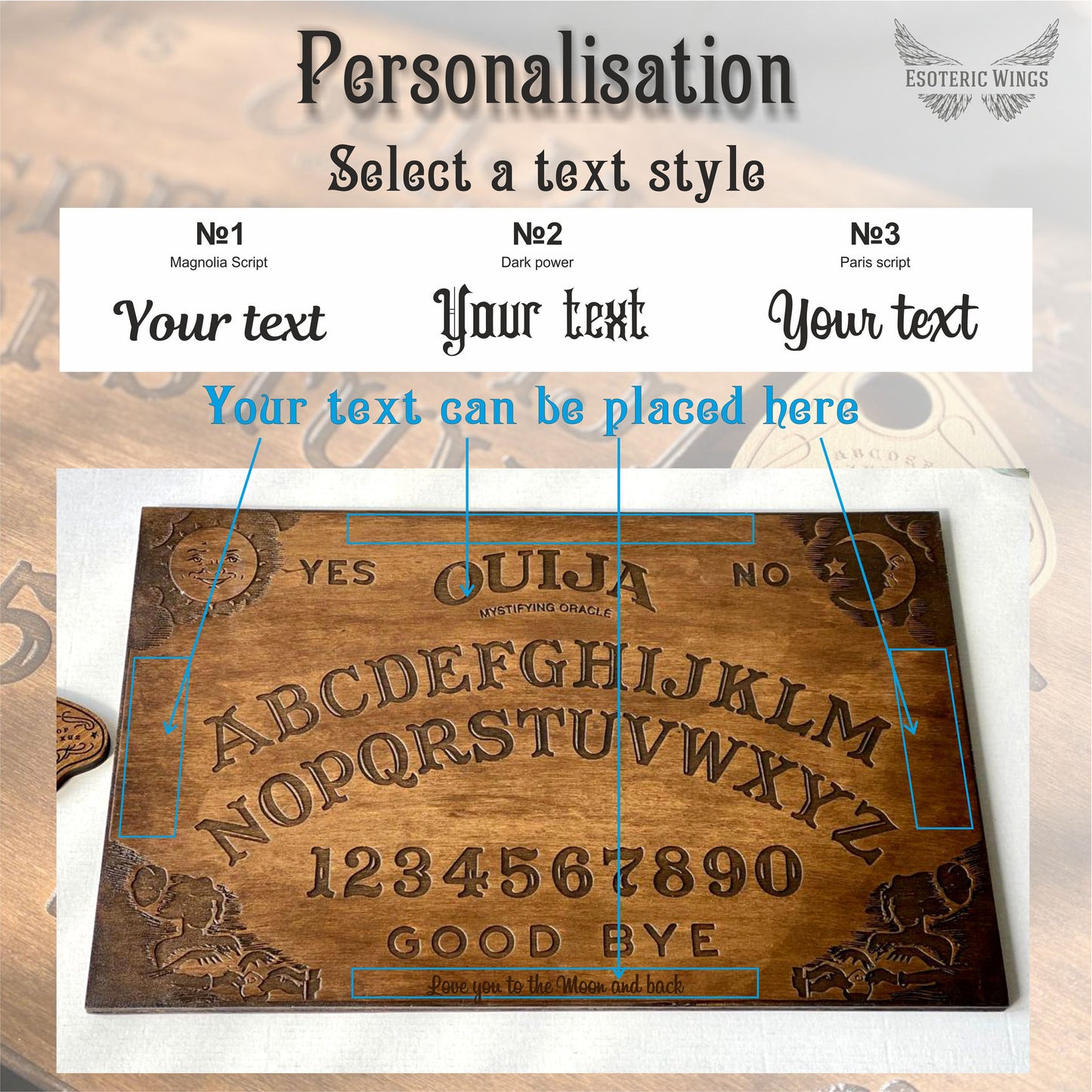 Wooden Ouija Board - Spirit Talking Board With Planchette Included | Mystic Divination Game
