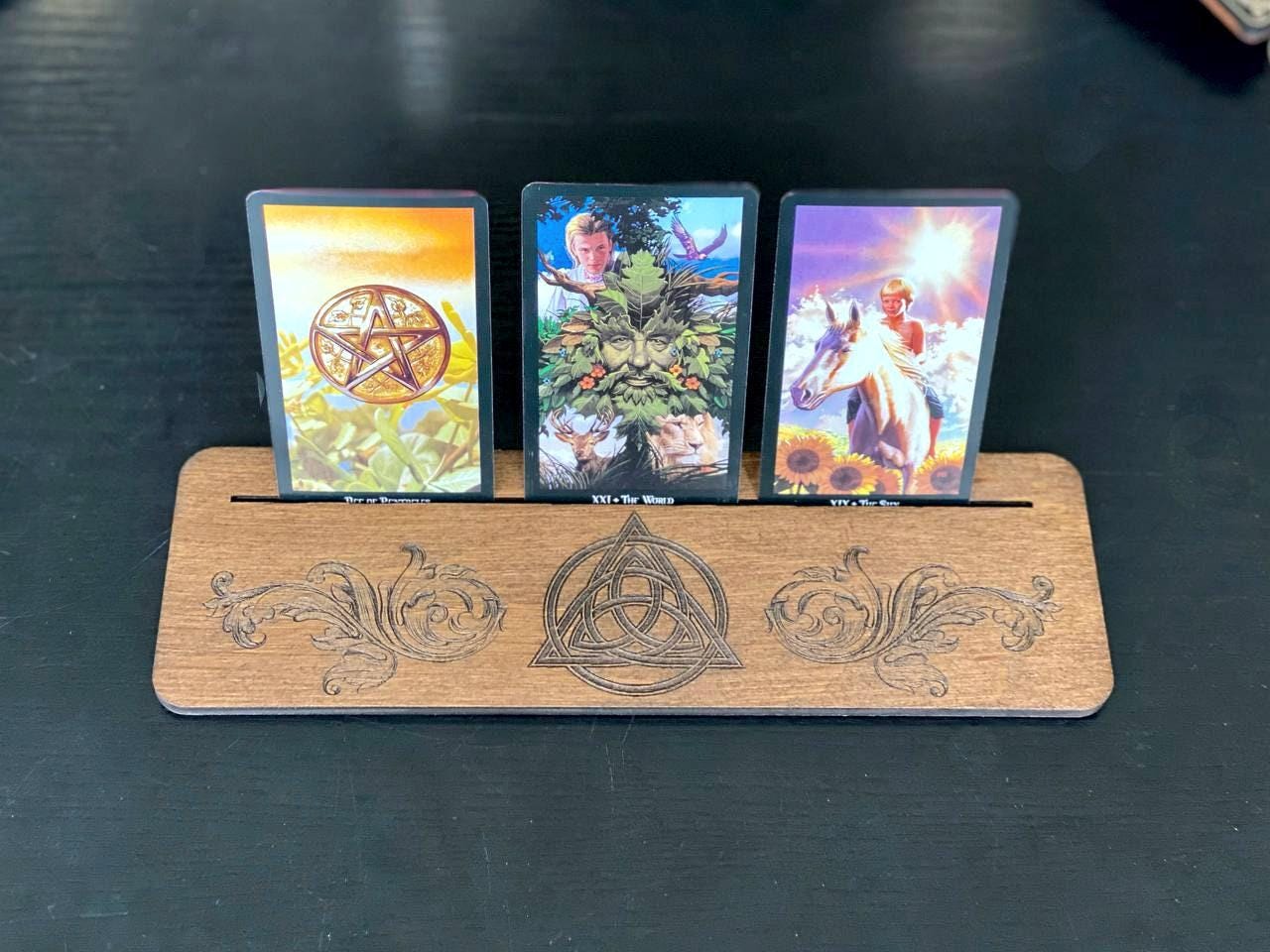 Wooden Tarot Card Holder for Daily Pulls, Personalized Altar Card Stand