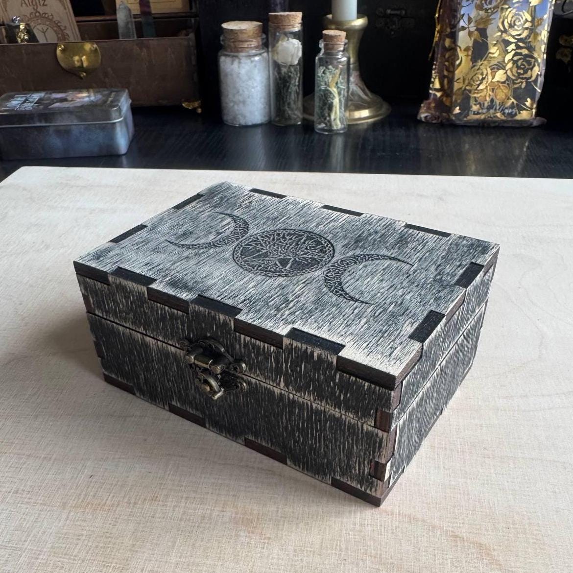 Personalized Tarot Card Box, Engraved Wooden Wiccan Storage Case, Divination Deck Holder