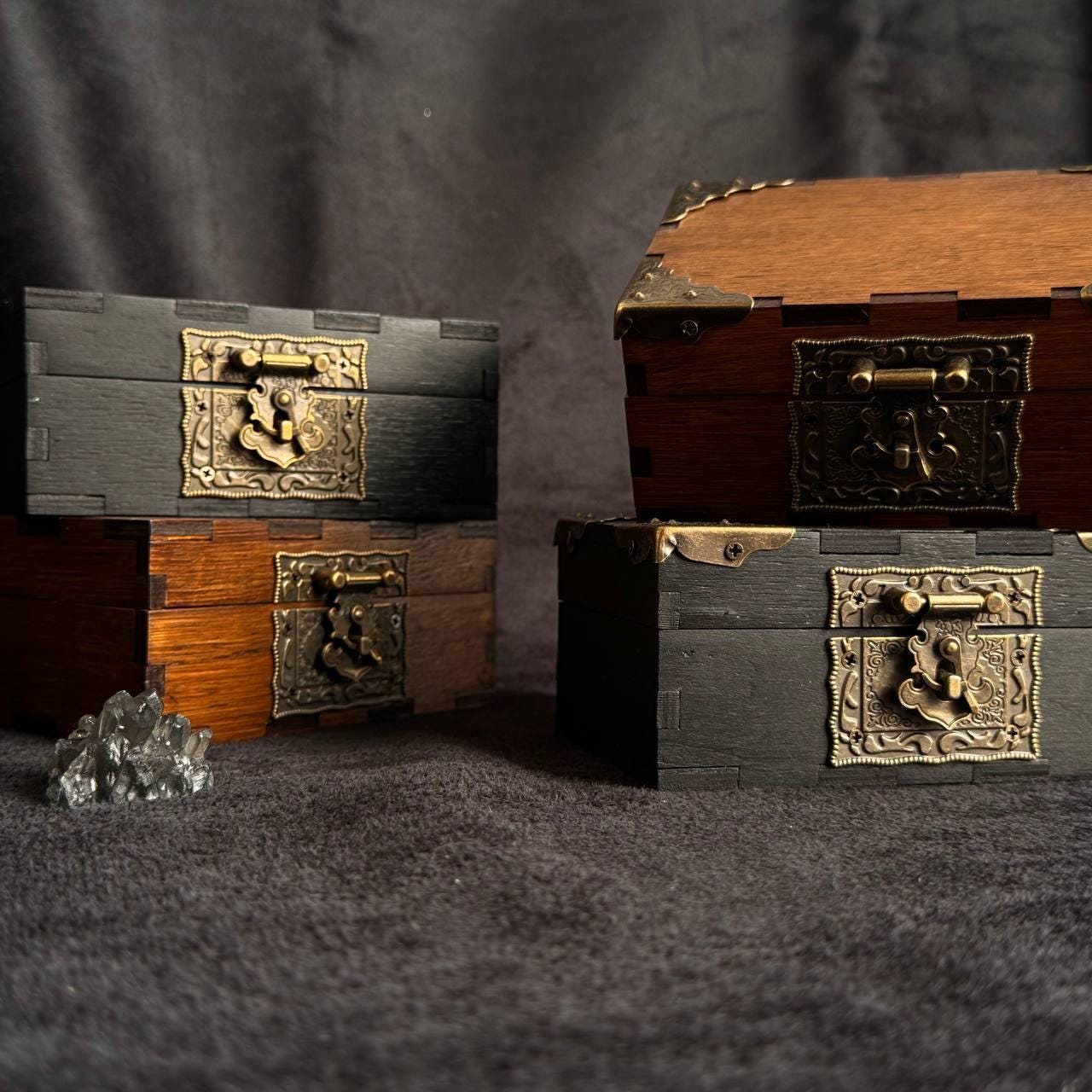 Engraved Wooden Storage Box, Vintage Witch Altar Box, Crystal Storage Chest
