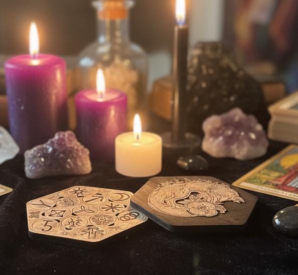 Witch Runes Set with Lid – Wooden Divination Runes with Symbols, Pagan Tool, Witchcraft Gift