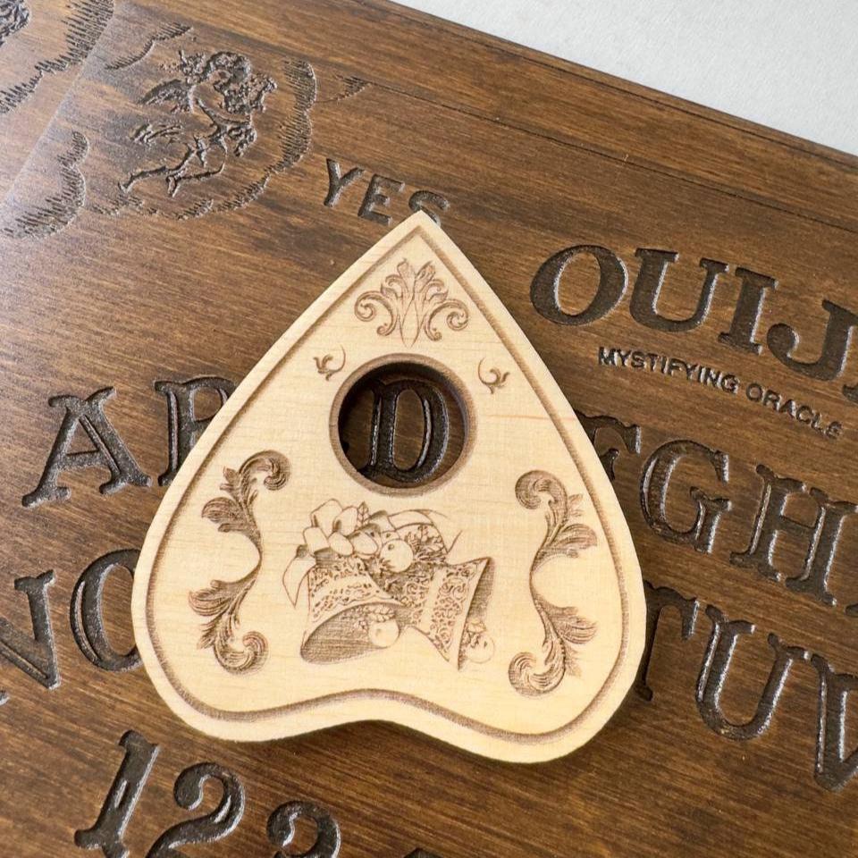 Christmas Bell Ouija Planchette: Engraved Wooden Spirit Board Tool