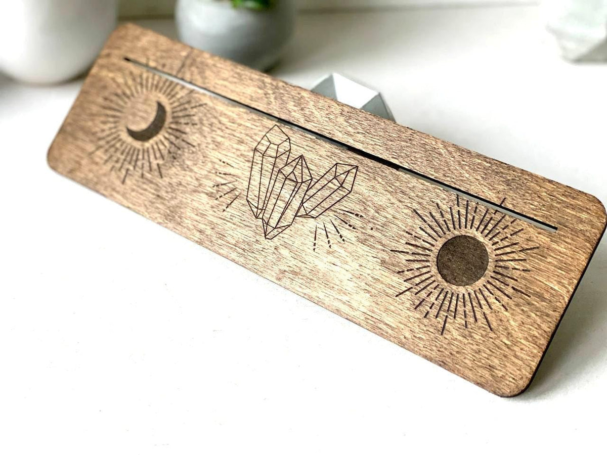 Moon and Sun Tarot Card Holder, Wooden Fortune Telling Stand