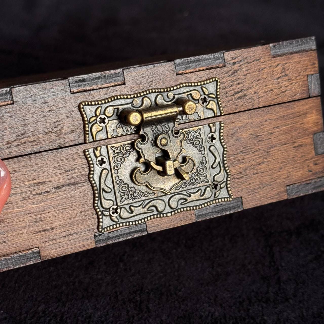Wooden Treasure Box with Antique Lock, Vintage Style Jewelry Box Tarot Storage, Keepsake Chest