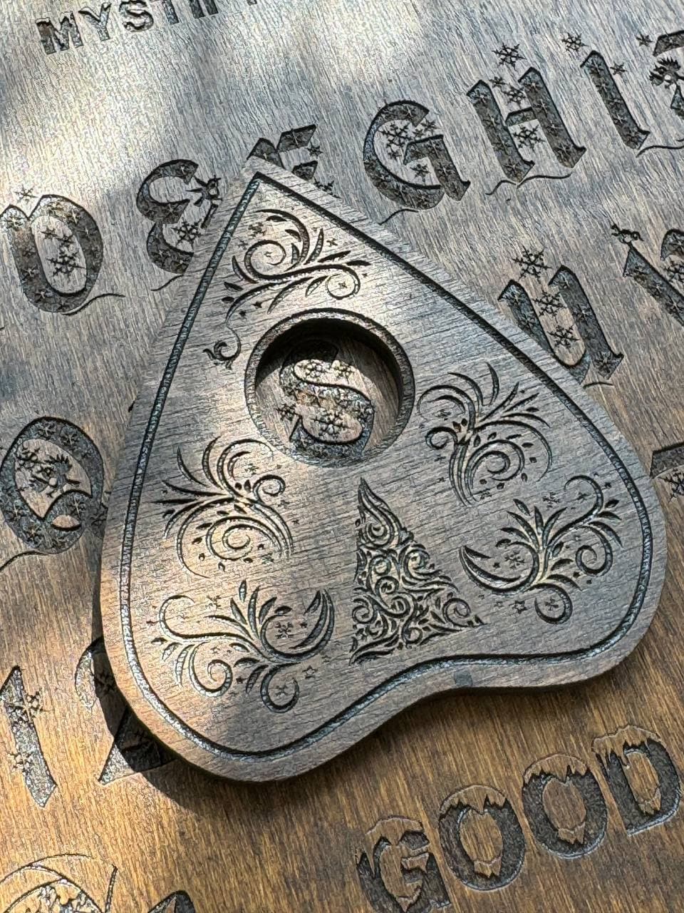 Rosewood Ouija Planchette: Christmas Tree Engraved, Occult Decor