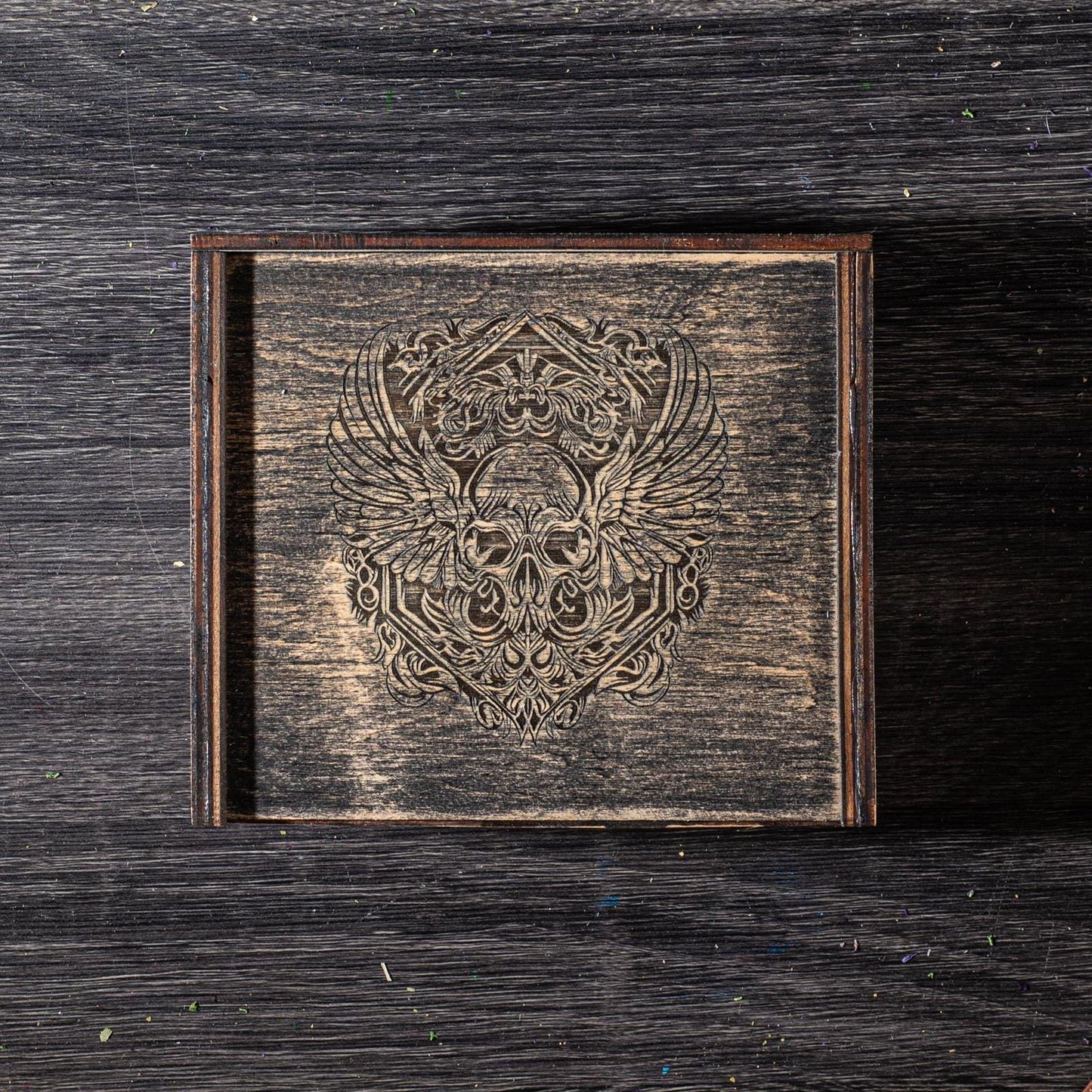 Tarot cards and crystals storage wooden box, Engraved personalized casket for witch tools