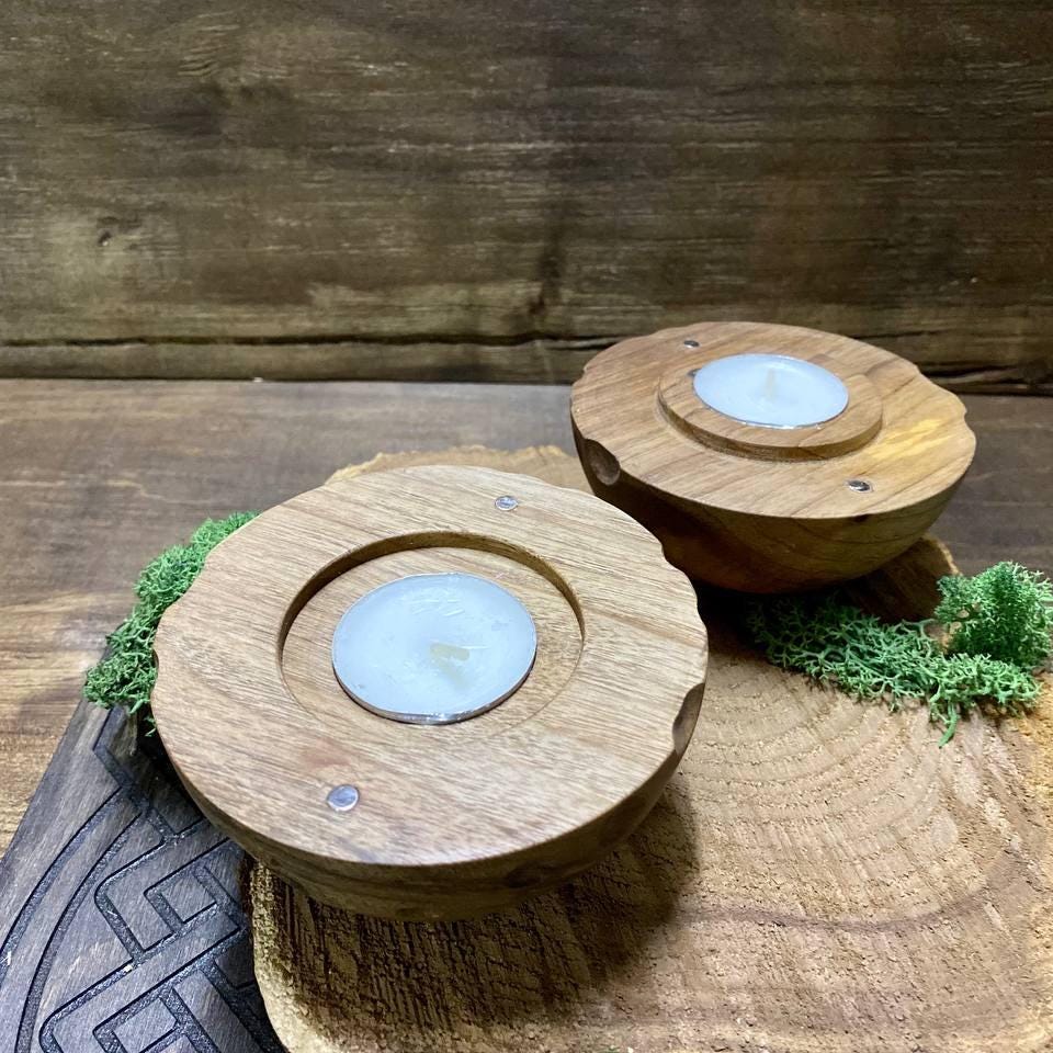 Crescent Moon Tea Light Holder, Walnut or Maple Wood Witch Altar Decor