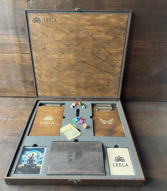 Leela Board Game - Wooden Spiritual Classic Set with Engraved Board & Meditation Tools