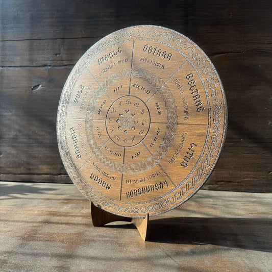 Wooden Wheel of Life Calendar, Celtic Tree Zodiac Engraved Disc, Wiccan Altar Decor