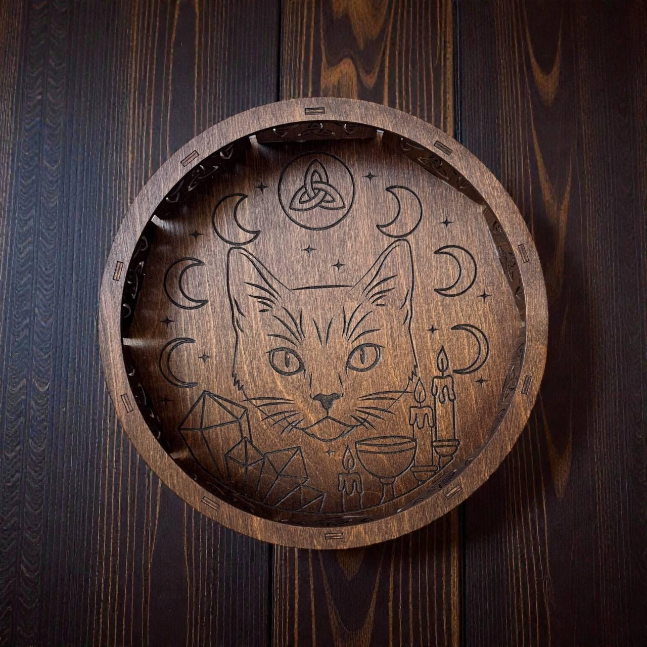 Personalized Cat Witch Altar Tray, Wenge Wood Ritual Decor