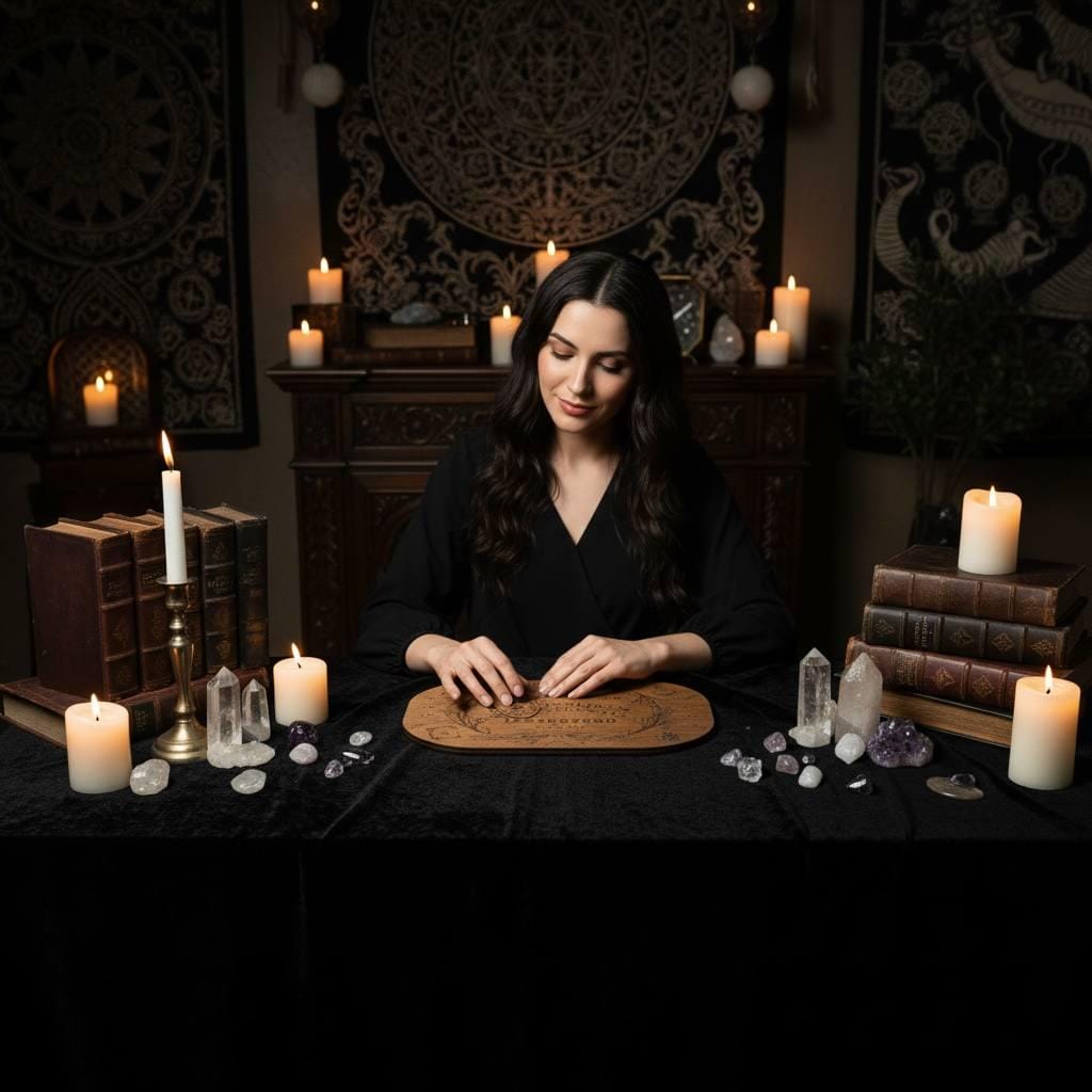Wooden Ouija Board with Planchette, Gothic Spirit Game for Ritual Decor