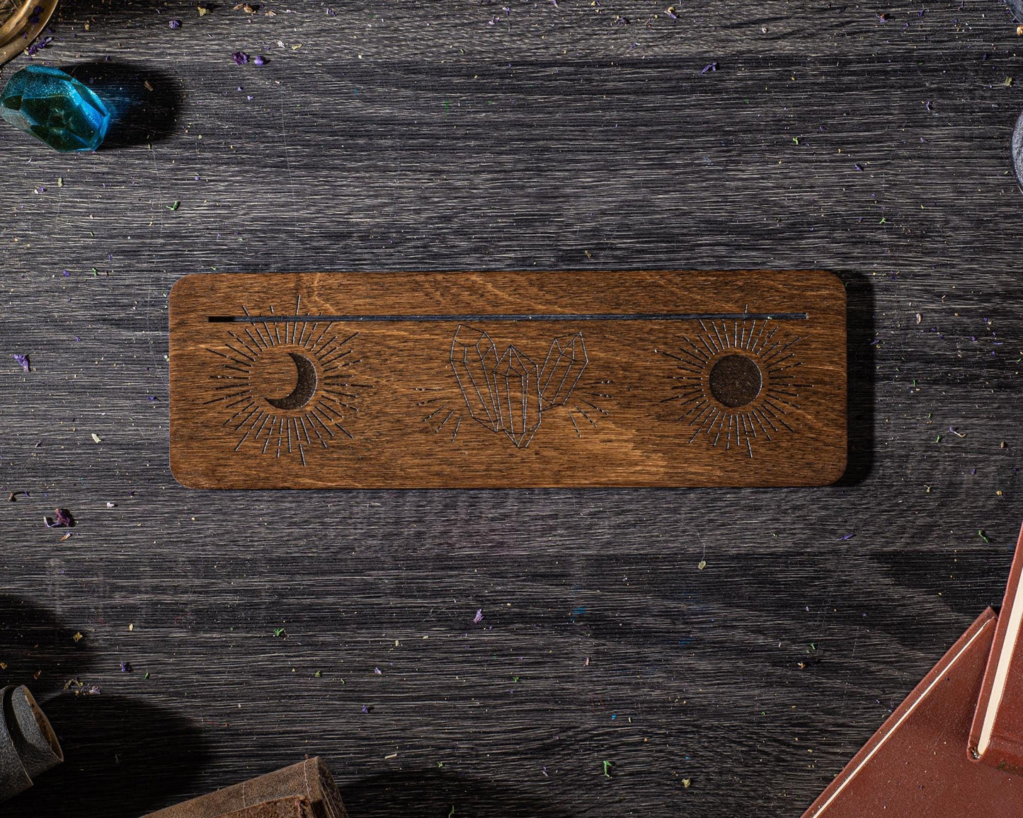 Moon and Sun Tarot Card Holder, Wooden Fortune Telling Stand
