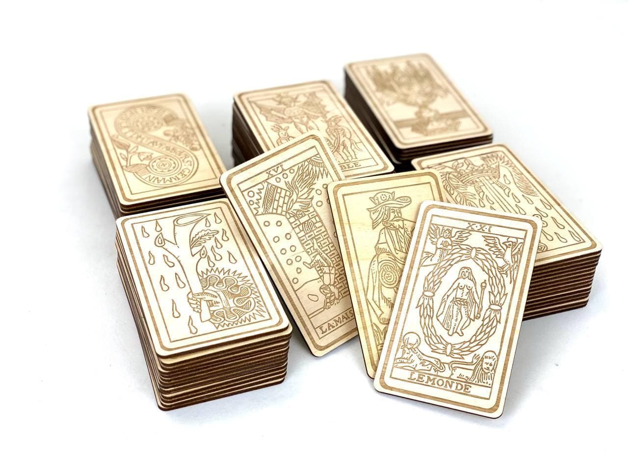 Wooden Tarot Pentacles Suit – Engraved Marseilles Cards, Personalized Gif