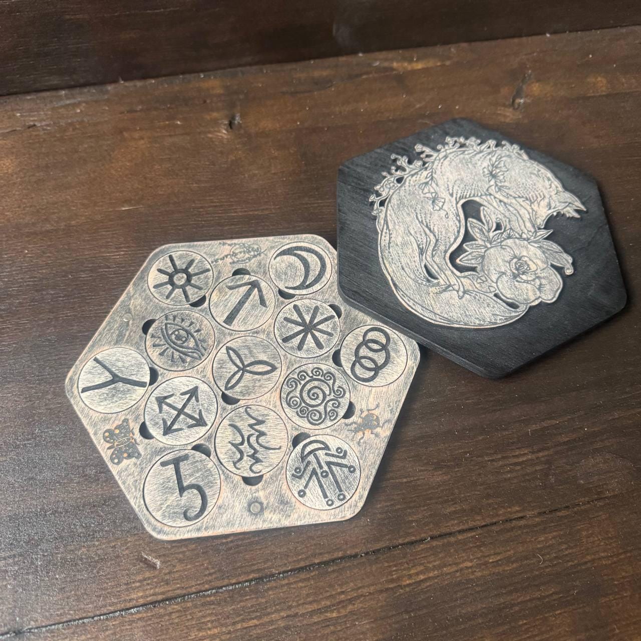 Witch Runes Set Wooden with Box, Pagan Divination Runes, Engraved Symbols, Spiritual Tool
