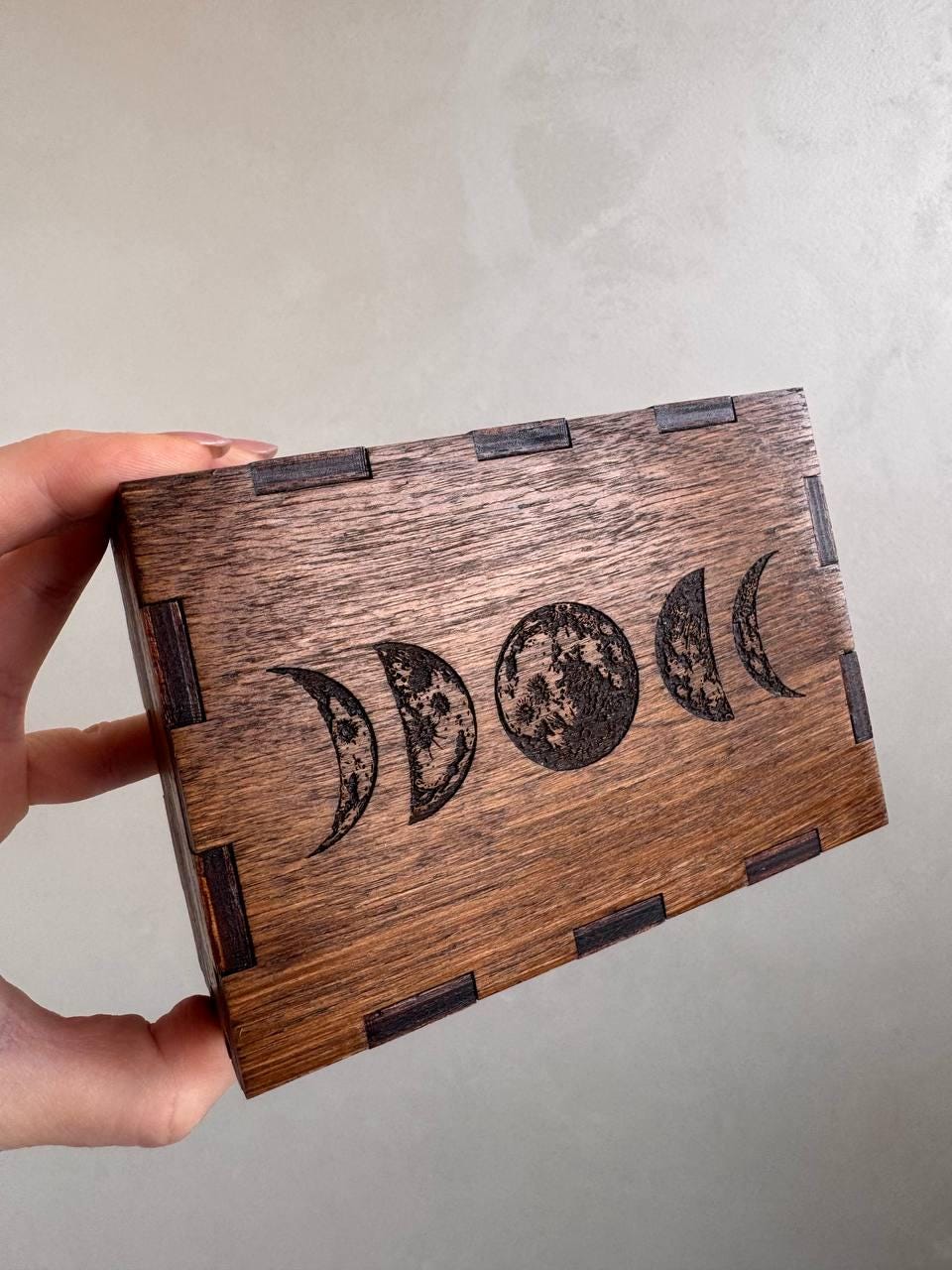 Moon Phase Tarot Box - Wooden Rosewood Deck Storage Chest for Witchcraft Supplies