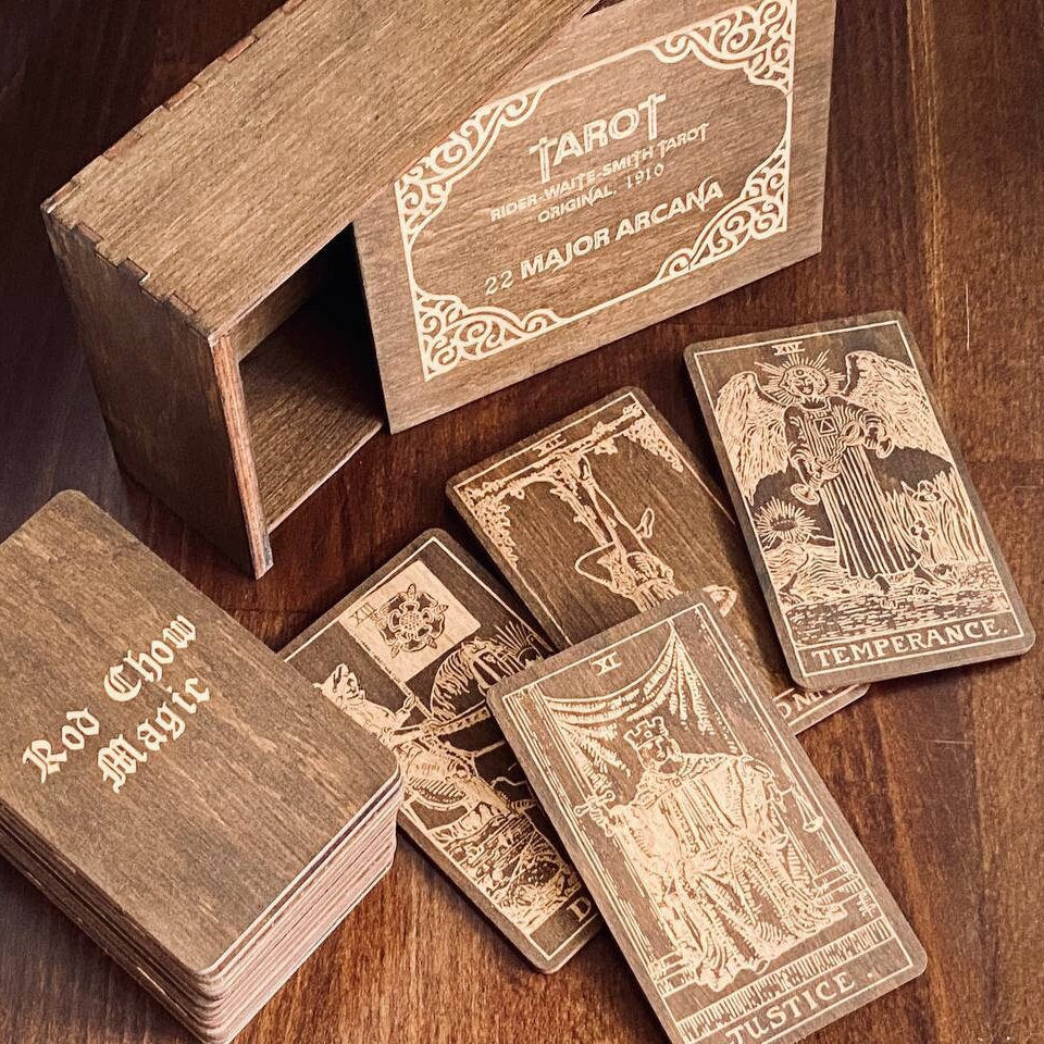Handmade Wooden Tarot Deck 22 Major Arcana Natural Birch Wood Spiritual Gift Set with Box
