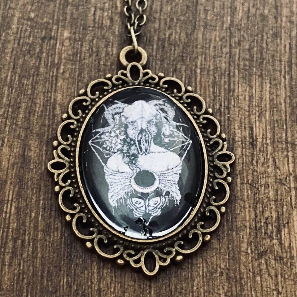 Gothic Cameo Necklace, Vintage Style Pendant, Witch Amulet Jewelry Gift