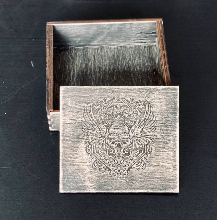 Tarot cards and crystals storage wooden box, Engraved personalized casket for witch tools
