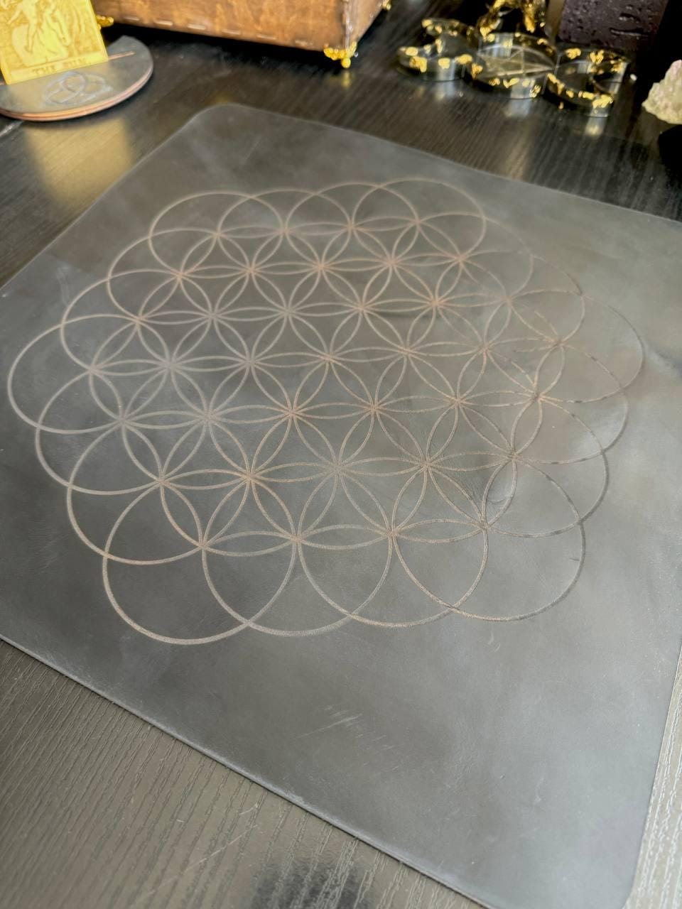 Engraved Leather Flower of Life Divination Mat