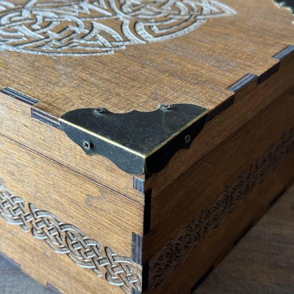 Celtic Wooden Storage Box with Engraving, Viking Style Jewelry Box, Medieval Keepsake Chest