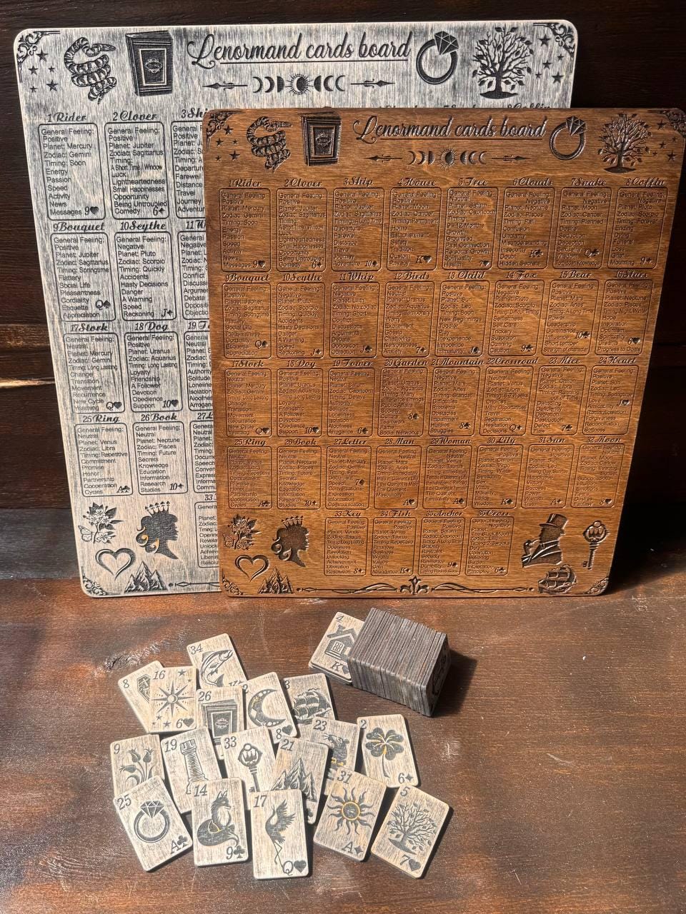 Lenormand Reading Board Wooden Oracle Spread Board, Fortune Telling Mat, Witchcraft Altar Decor