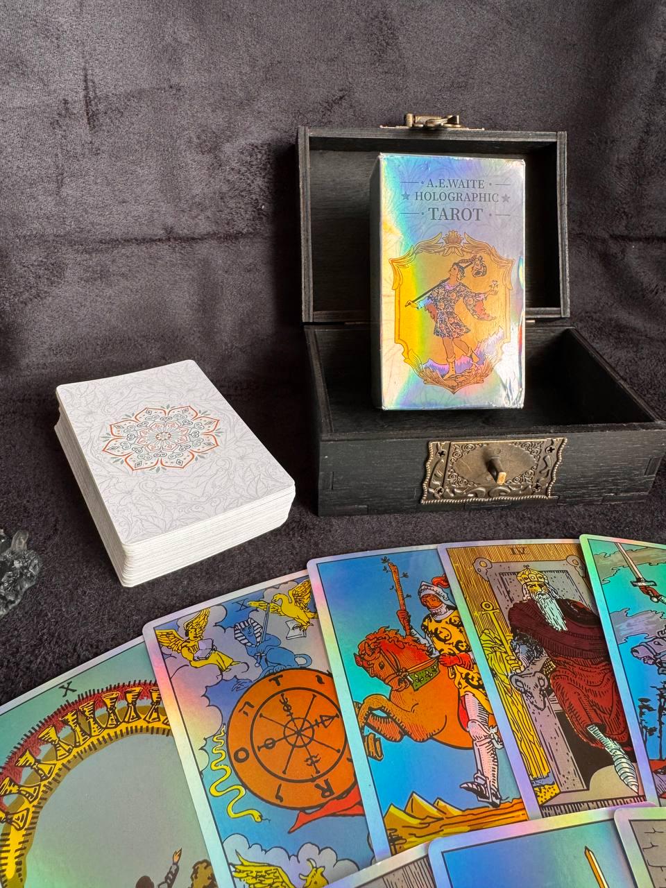 Holographic Rider Waite Tarot Deck Set, Personalized Box