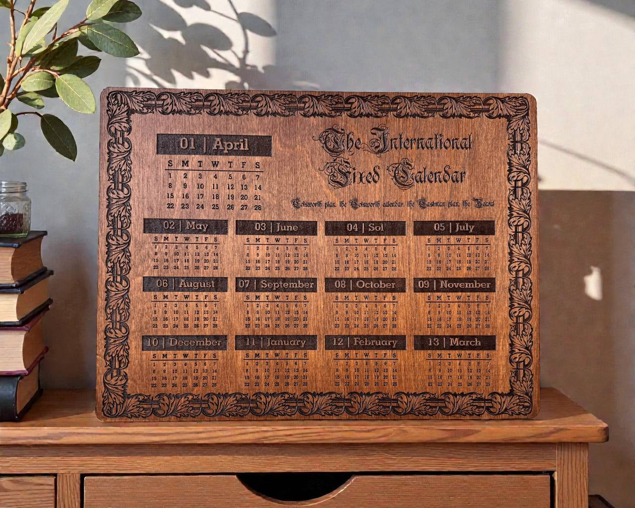 Wooden 13 month calendar for lunar and spiritual planning
