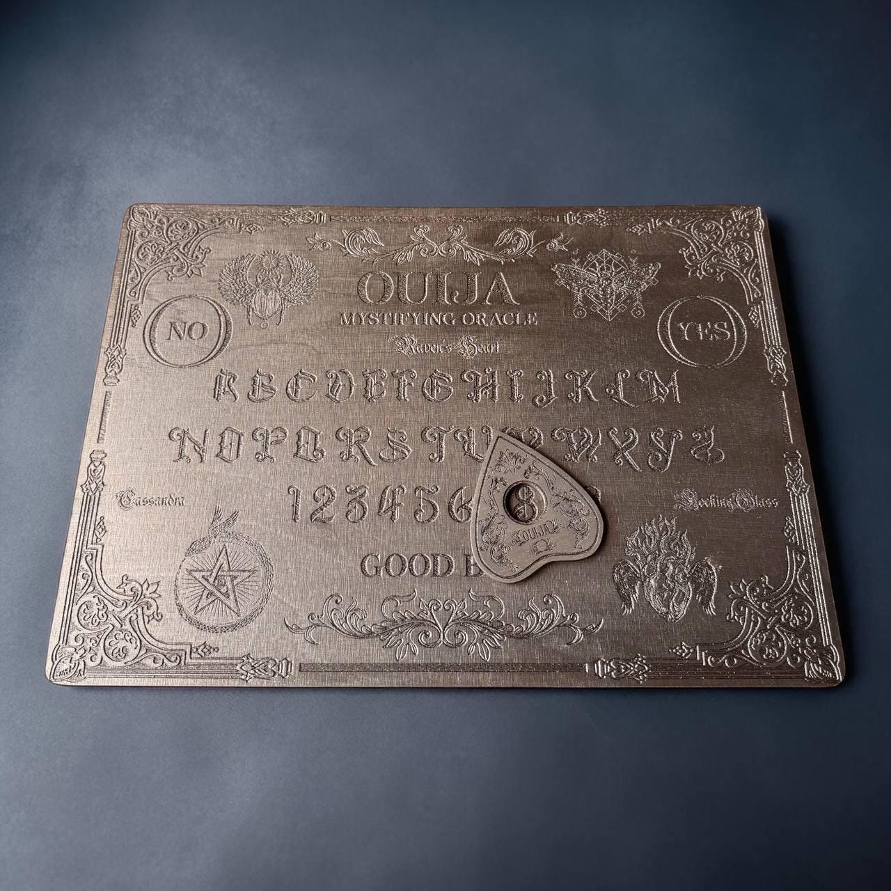 Black Ouija Board - Wooden Spirit Board with Engraved Planchette for Ritual Altar