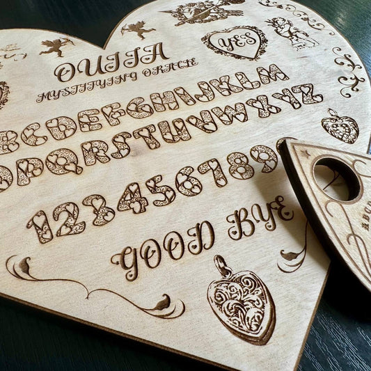 Love Ouija Board Heart Shape with Planchette, Romantic Witch Gift Decor