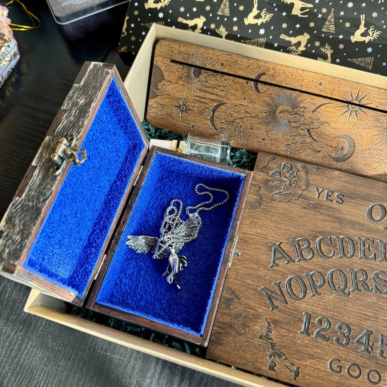 Witch Mystery Box with Wooden Ritual Tools, Pagan Altar Gift Set