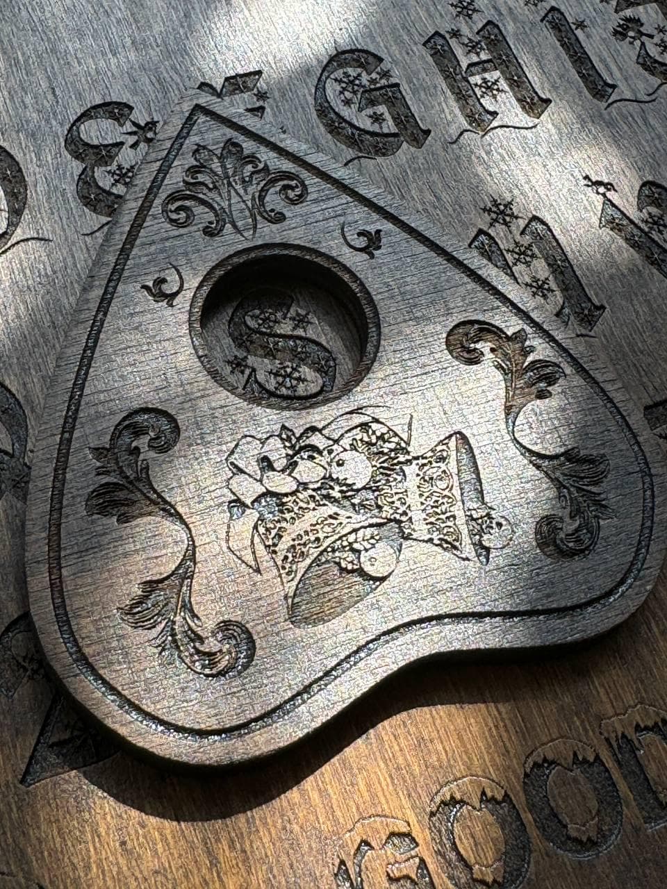 Christmas Bell Ouija Planchette: Engraved Wooden Spirit Board Tool