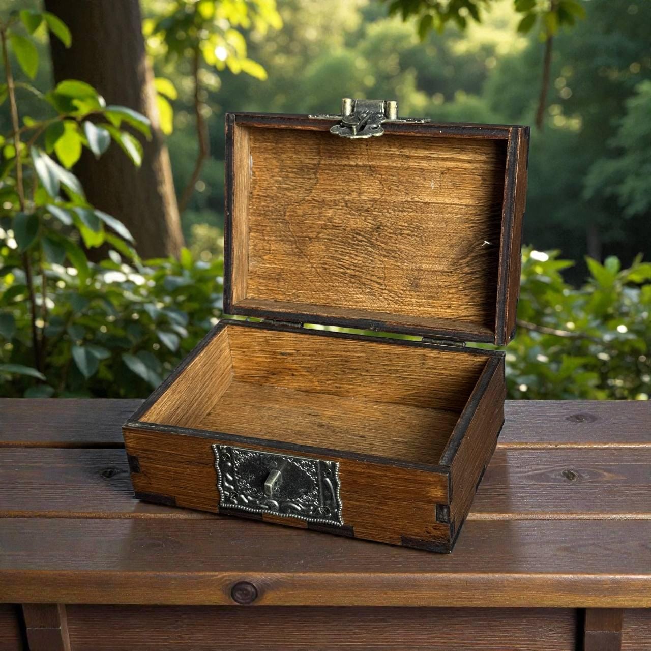 Wooden Treasure Box with Antique Lock, Vintage Style Jewelry Box Tarot Storage, Keepsake Chest