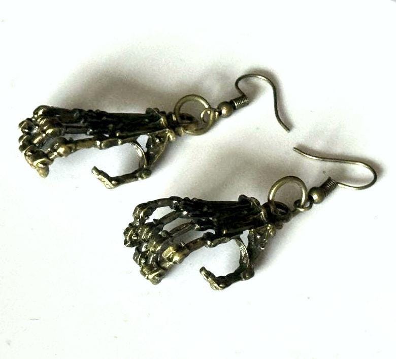 Skeleton Hand Earrings Gothic, Halloween Jewelry, Silver Armor Style Earrings