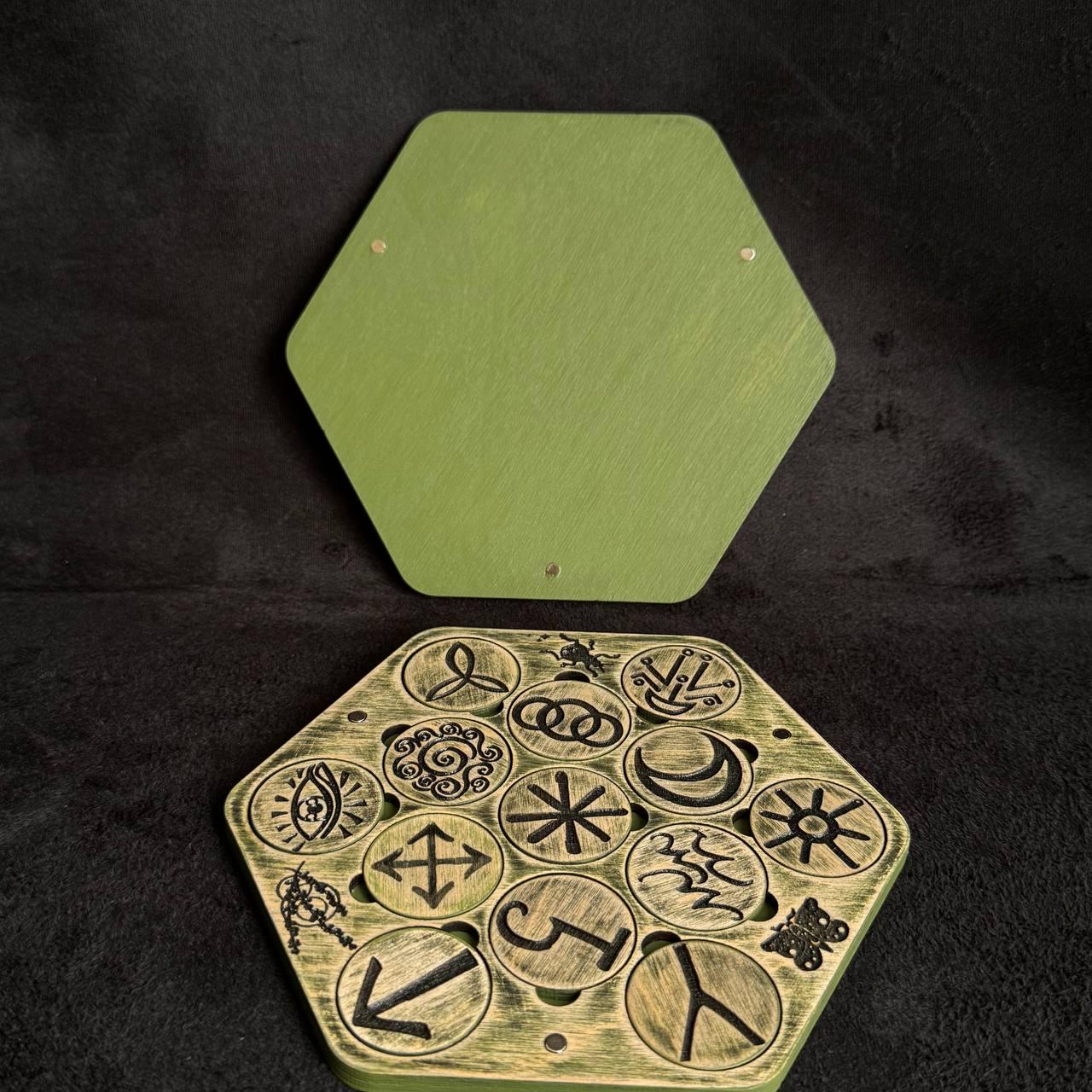 Witch Runes Set with Lid, Wooden Divination Symbols Board, Pagan Altar Tool