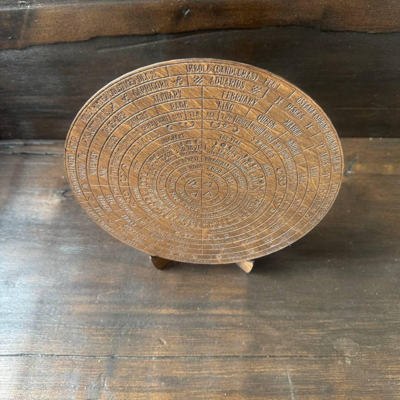 2026 Lunar Calendar Wooden Moon Wheel – Witch Altar Decor, Full Moon Phases Chart