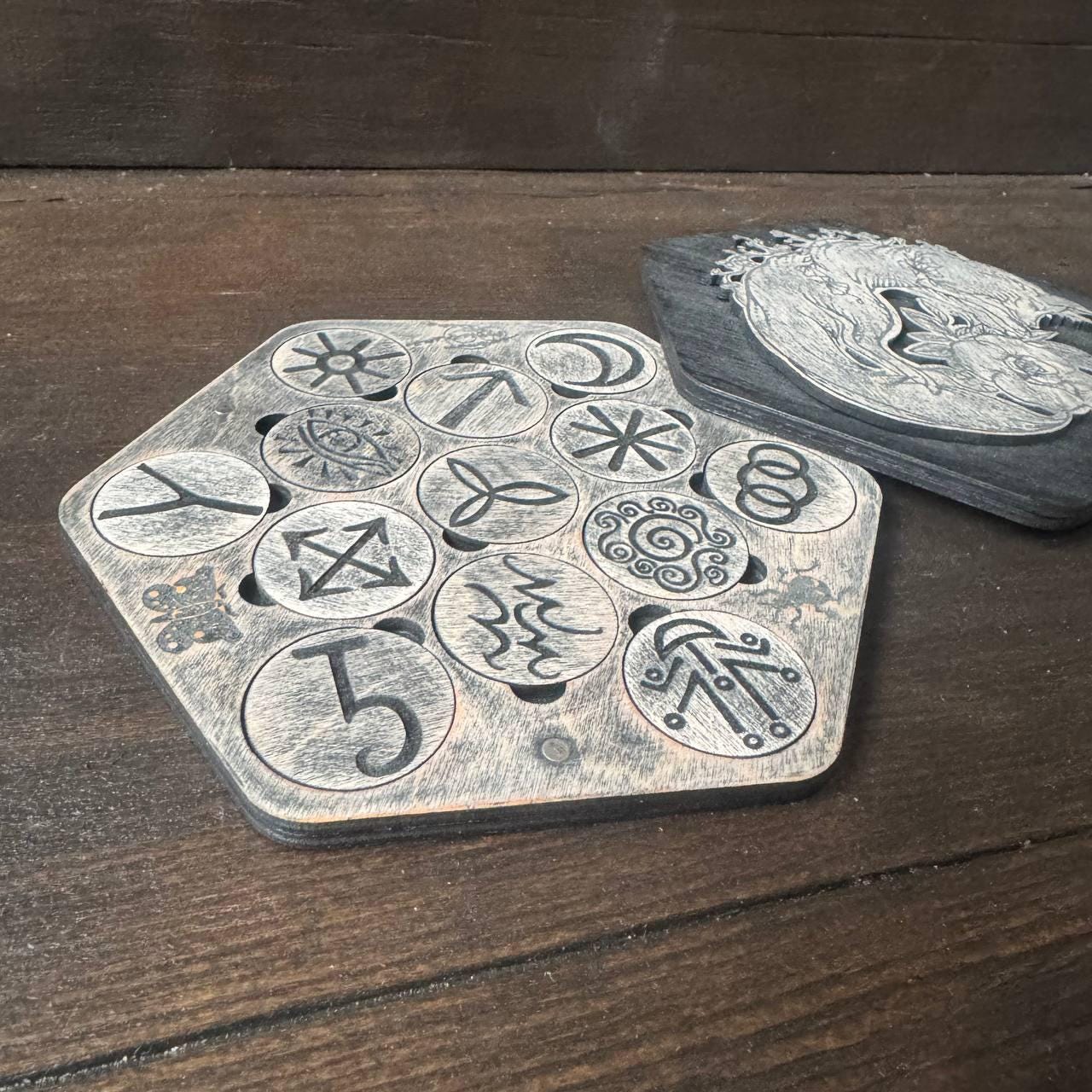 Witch Runes Set Wooden with Box, Pagan Divination Runes, Engraved Symbols, Spiritual Tool