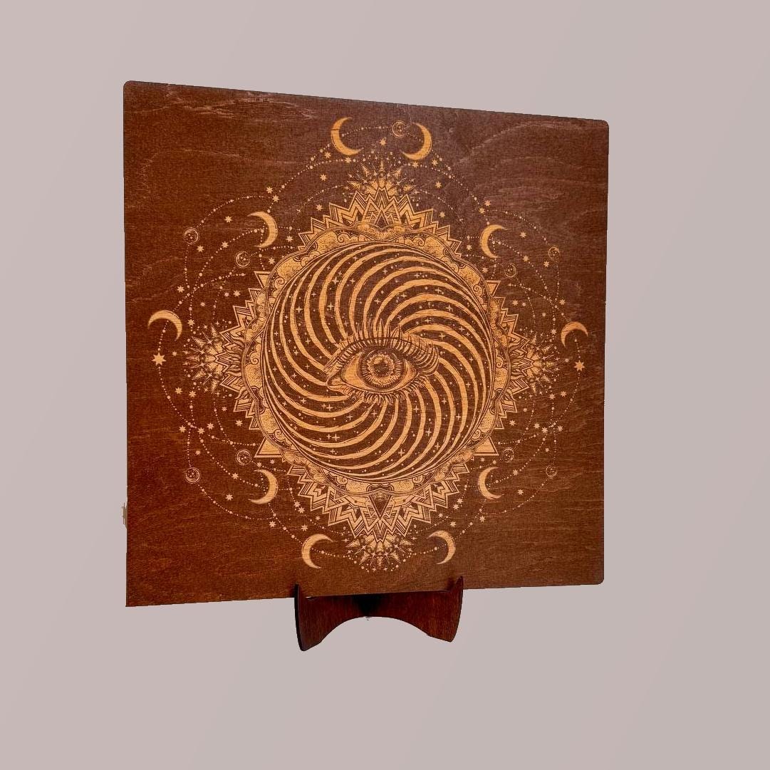 All Seeing Eye Wooden Wall Art, Engraved Occult Decor