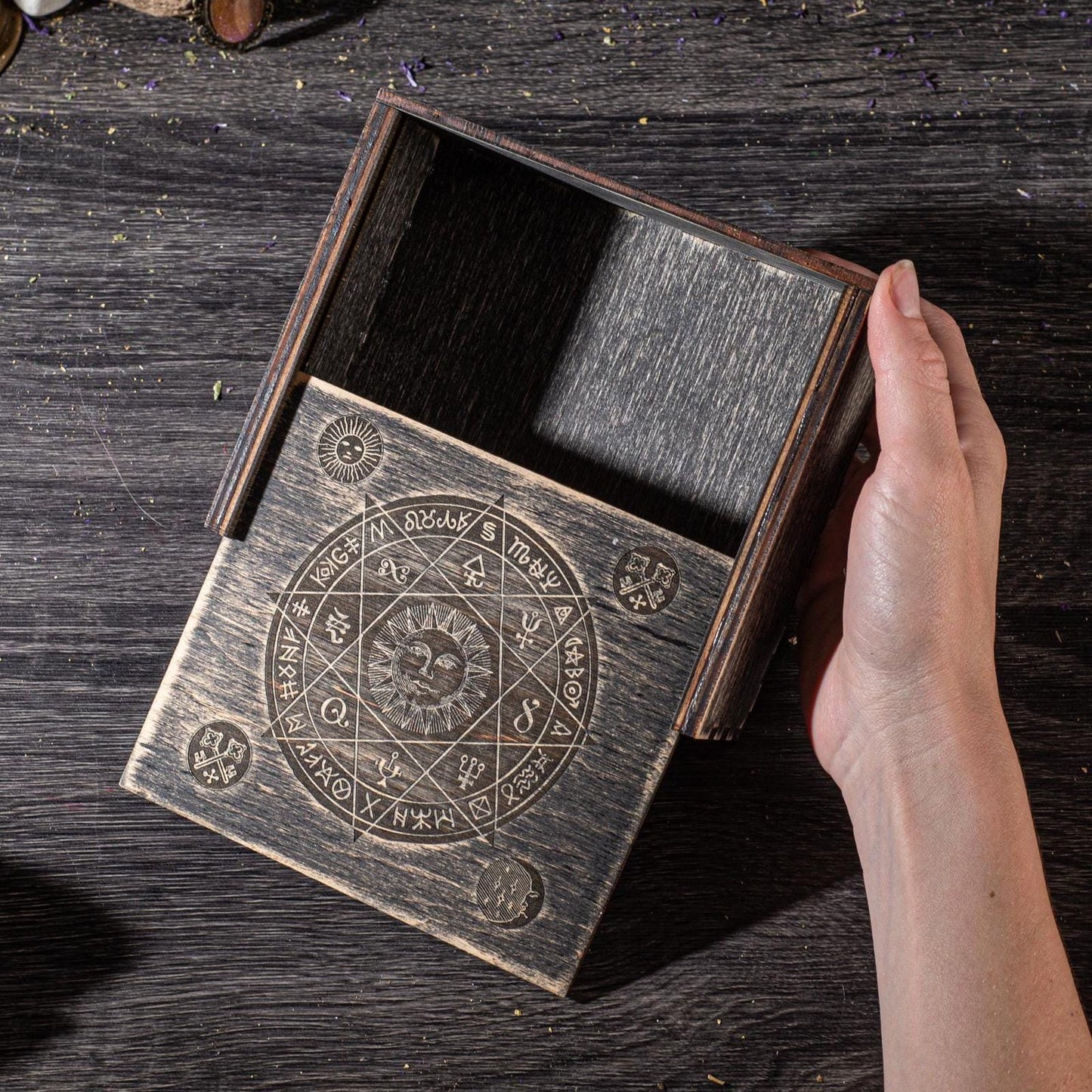 Tarot Card Holder Box – Personalized Wooden Witch Box for Crystals, Wiccan Pagan Ritual Storage