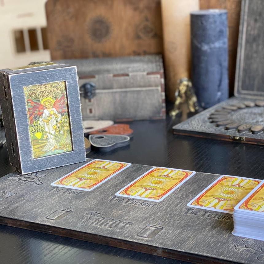 Art Nouveau Tarot Deck with Wooden Box & Reading Board Set
