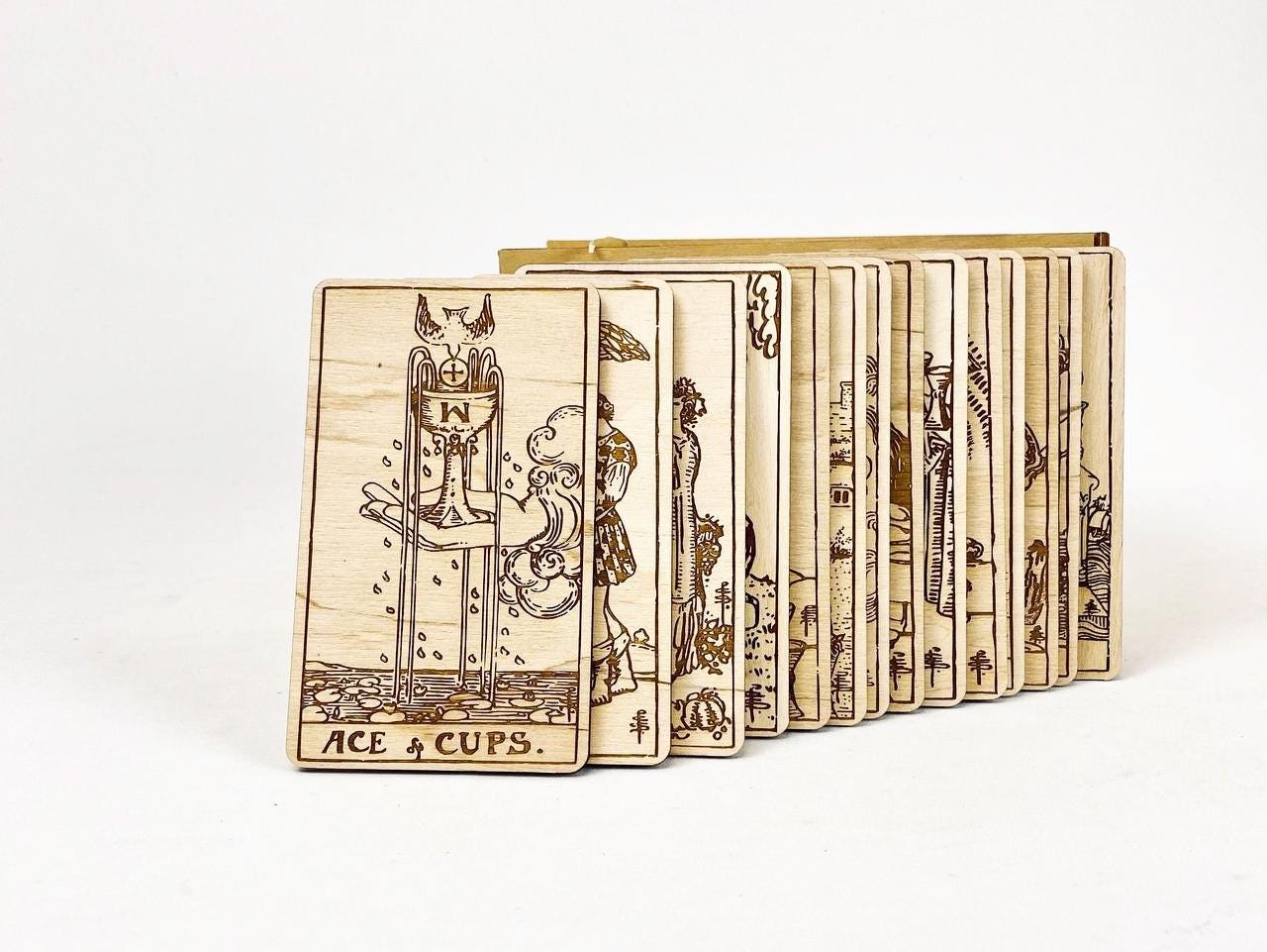 Wooden Tarot Cards Cups Suit Rider–Waite–Smith Engraved Deck Water Element