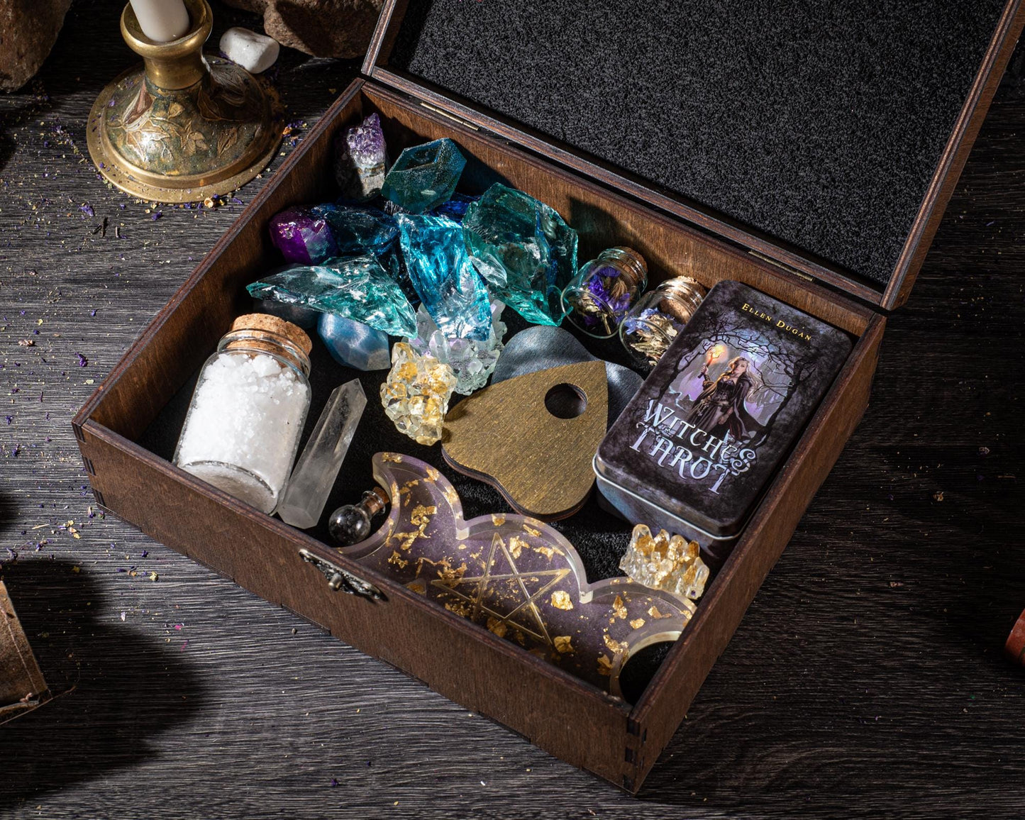 Personalized Wooden Accessories Box – Witchy Storage Chest, Tarot & Crystal Organizer