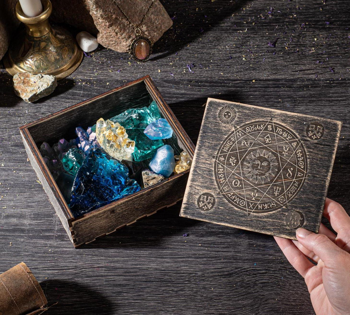 Tarot Card Holder Box – Personalized Wooden Witch Box for Crystals, Wiccan Pagan Ritual Storage