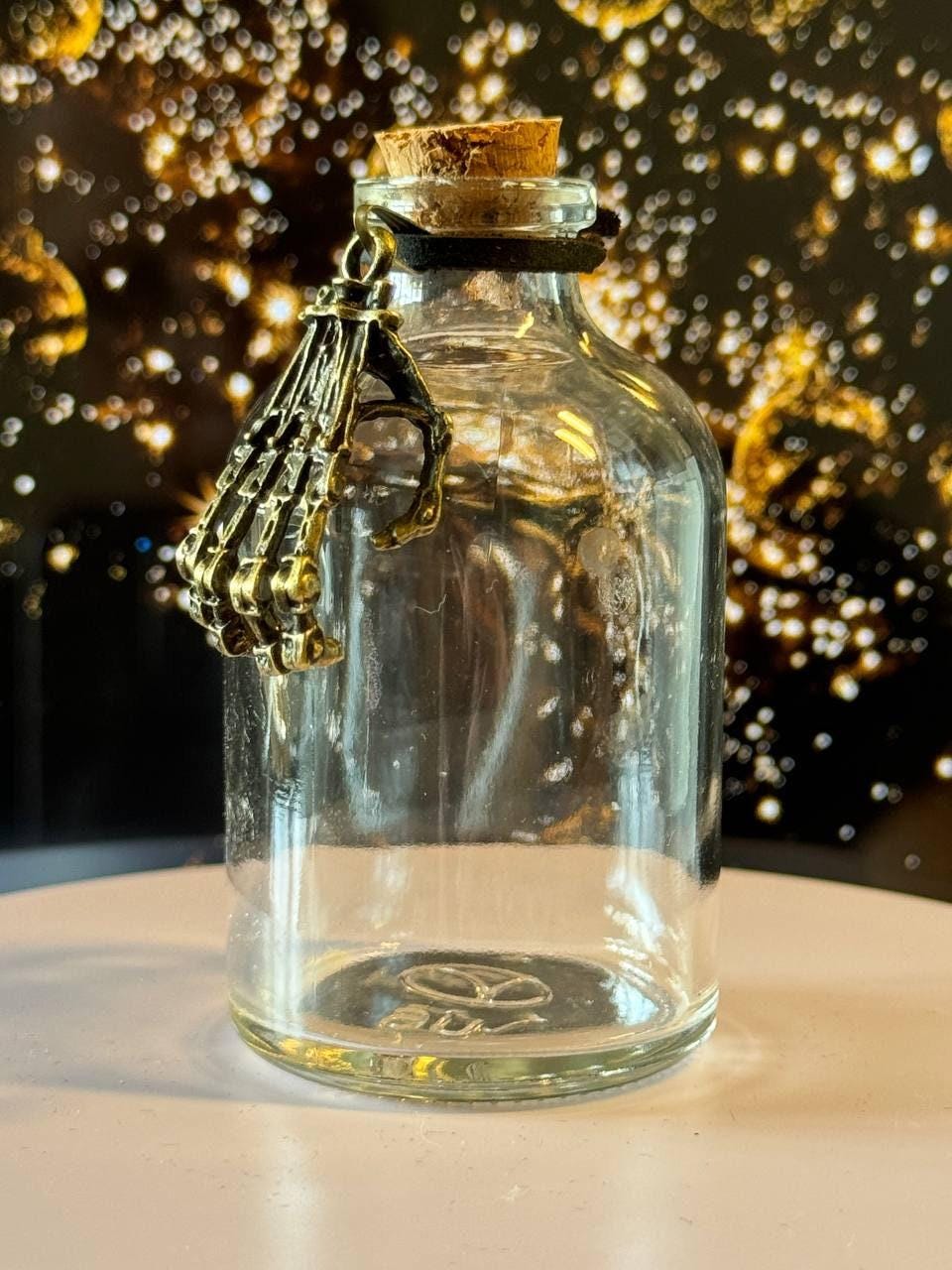 Personalized 60 ml Potion Bottle with Silver Skeleton Hand, Gothic Witch Decor