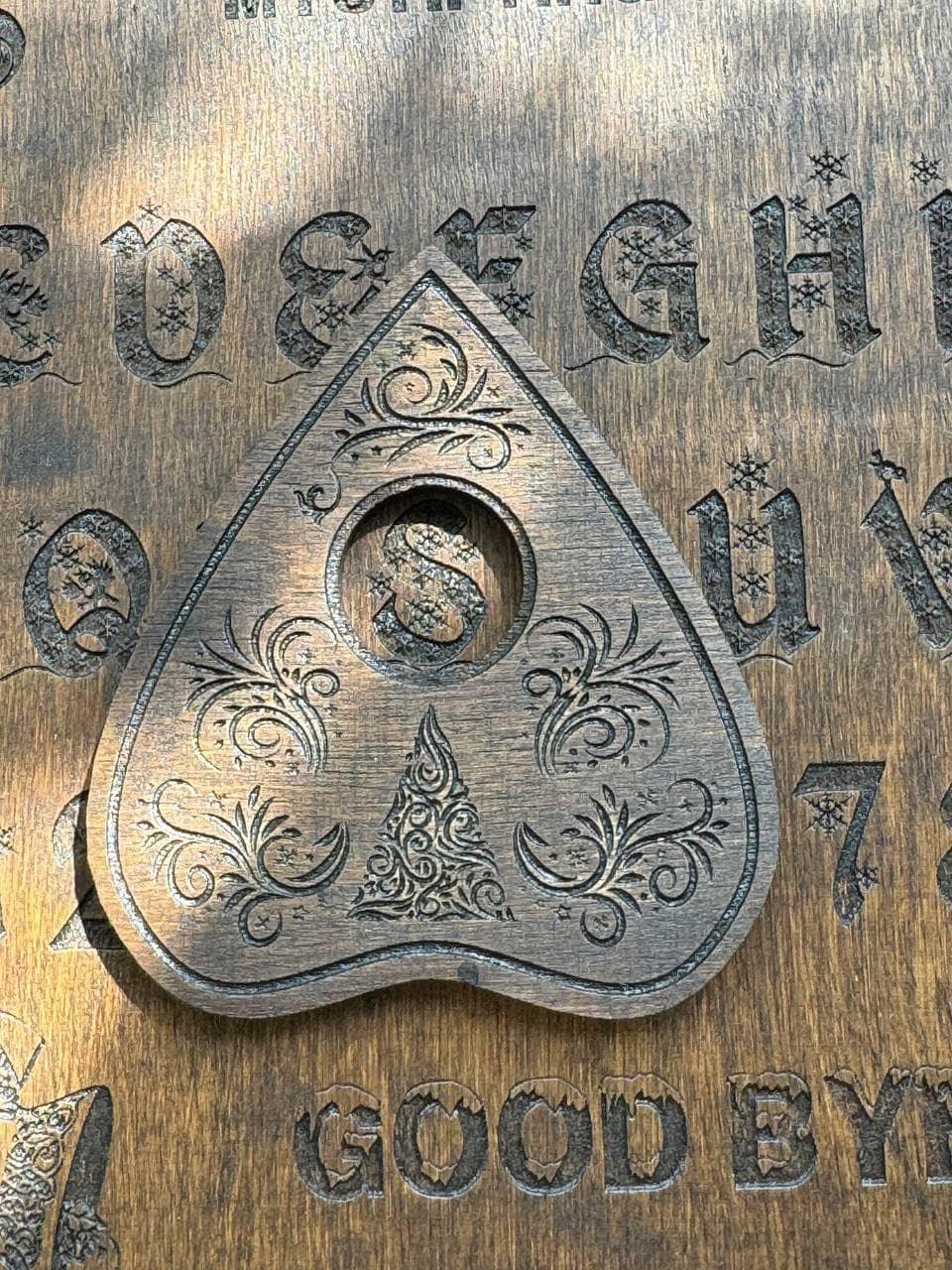 Rosewood Ouija Planchette: Christmas Tree Engraved, Occult Decor
